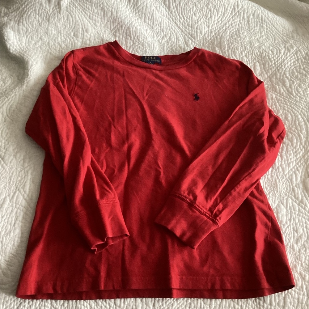 Ralph Lauren Polo Red Long Sleeve Cotton Tee - size medium (10-12)